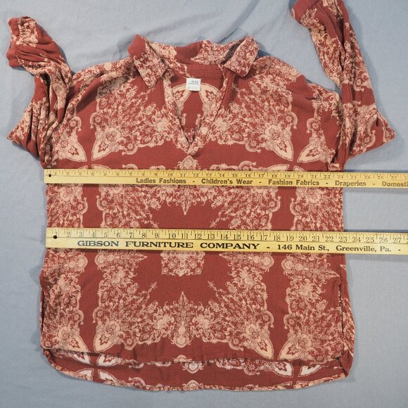 ONeill Shirt Womens Medium Red Pink Henley Tunic Loose Flowy Boho Hippie Fairy - Picture 4 of 8